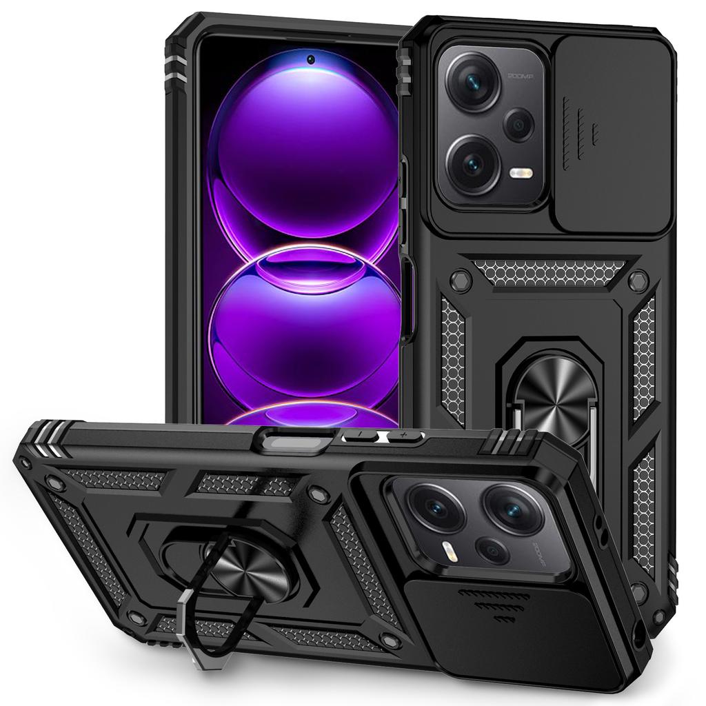 Для Xiaomi Редми Примечание 12 (5G)/ Xiaomi Poco X5 Бронированный чехол для телефона Защита объектива камеры Металлическое кольцо-подставка Противоударный чехол