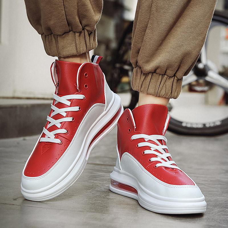 Fashion Luxury Men's Red High Top Sneakers Leather Casual Sneakers Men Flat Designer Shoes Breathable Hip Hop Sport Shoes Man