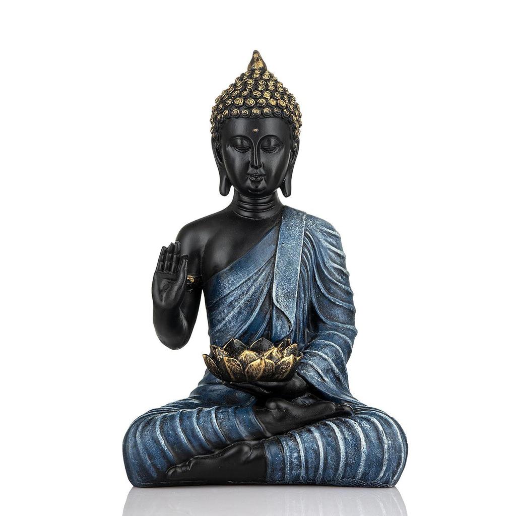 Последняя статуя сидящего Будды, экспонат, идол, предметы домашнего декора для гостиной и подарки (Голубовато-черный)