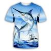 Summer Fashion Deep-sea Fish Graphic T Shirts Men Casual Outdoors Fishing Pattern Tees 3D Printed Round Neck Short Sleeve Tops