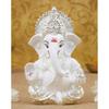 Silver Plated White Ganesha for Car Dashboard Home Decor Gifting Diwali Birthday Festivals 3.5 X 2 Inches