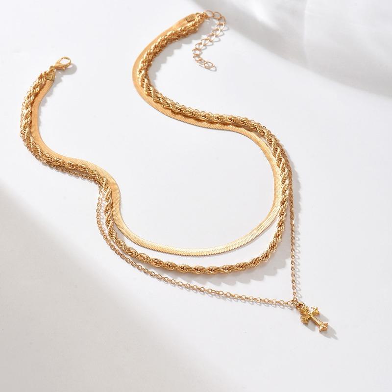 Cross Pendant Necklace Metal Jewelry Women's Personality Fashion Cold Wind Multi-layer Stacking Collarbone Chain