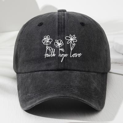 Унисекс Регулируемая Мягкая Бейсболка с Цветочным Рисунком Вышивка Faith Hope Love Легкий Полиэстер