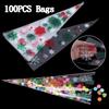 100PCS Wedding Favors Transparent Xmas Pattern Cone-Shaped Christmas Candy Bags Gift Pouch Pocket Pastry Bags Xmas Gifts Bags