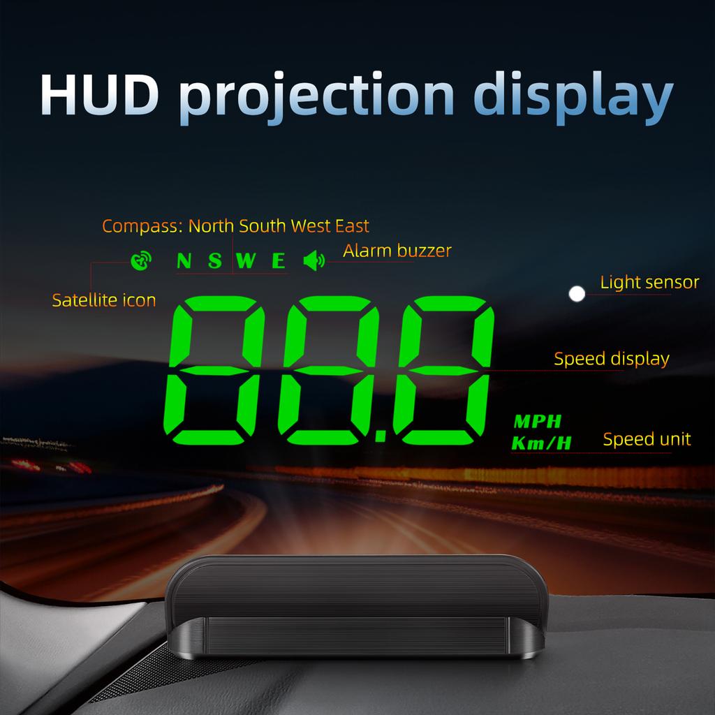 Автомобильный HUD 3,5 дюйма Проектор на лобовое стекло Цифровой спидометр автомобиля Модель GPS Предупреждение о превышении скорости Сигнализация об усталости водителя