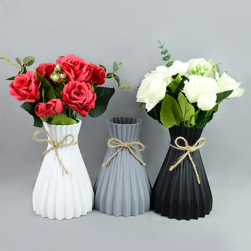 Rattan Living Room Ceramic Flower Pot Plastic Flower Vase Simplicity Flower Vase Imitation Ceramic