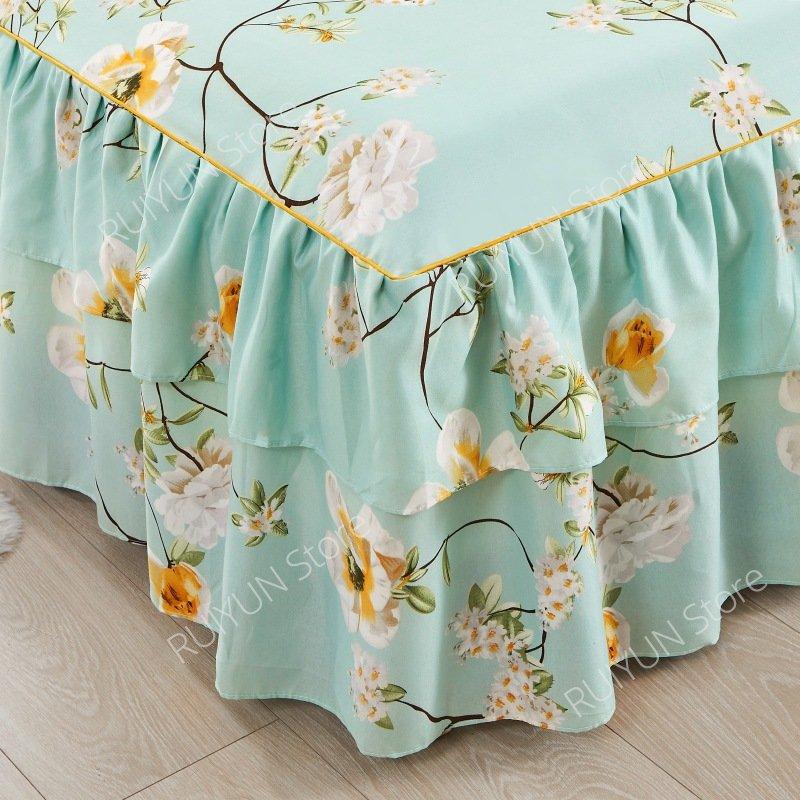 New Princess Printed Double Layers Bed Skirt Non-slip Mattress Cover Home Bedroom Soft Bedspread Bed Skirt Bedsheet Bed Cover