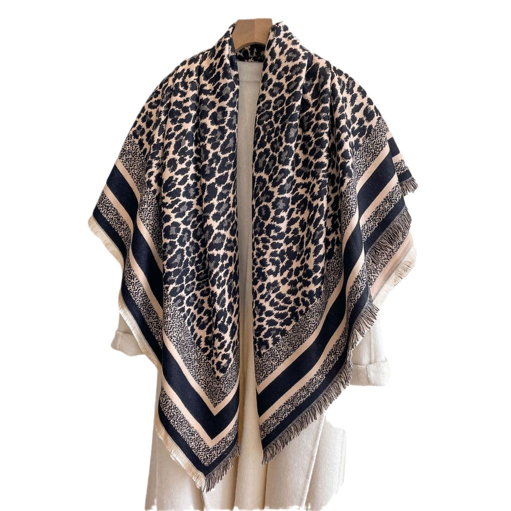 Leopard Print Large Square Scarf Korean Version Versatile Warm Cashmere Scarf Women'S Thickened Women'S Scarf Cape Shawl