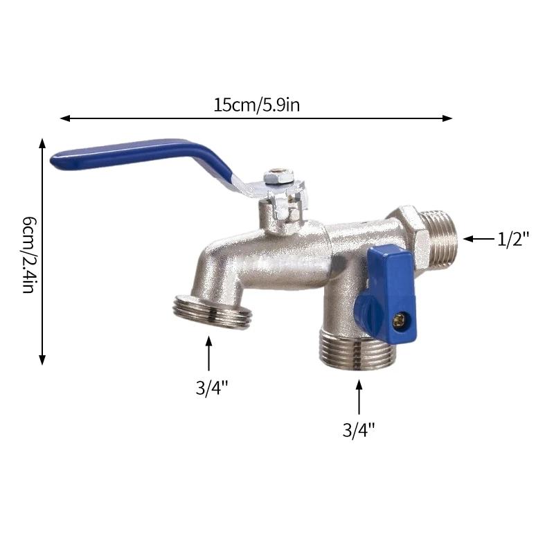 Outdoor Faucet with Double Outlet 1/2'' 3/4'' Water Splitter Connector Faucet Outside Spigot Water Tap for Garden Hose