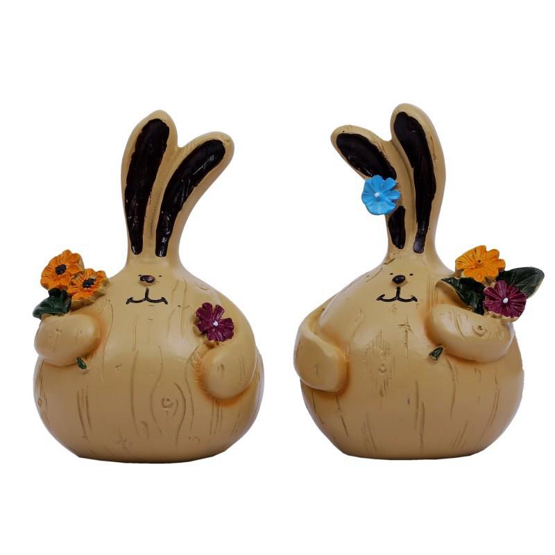 1 пара нежных пасхальных кроликов с чесноком, художественные изделия из смолы, украшение для стола, фигурка, украшение, пухлый кролик, фигурка ручной работы, животное, подарок на день рождения