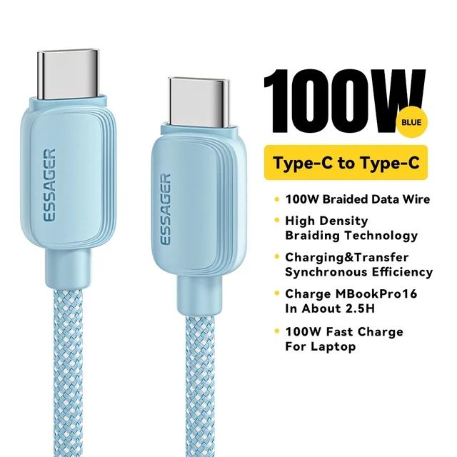 Essager 100 Вт PD USB C Type C кабель для быстрой зарядки зарядный кабель USB-C 5A TypeC кабель для Huawei Macbook Samsung Xiaomi POCO