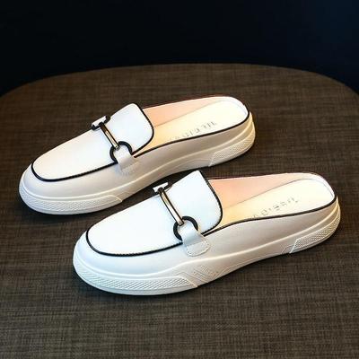 Модные детские шлепанцы кожаные мюли с круглым носком женские тапочки и сандалии белые черные нескользящие 39 натуральная кожа 2024 роскошная обувь