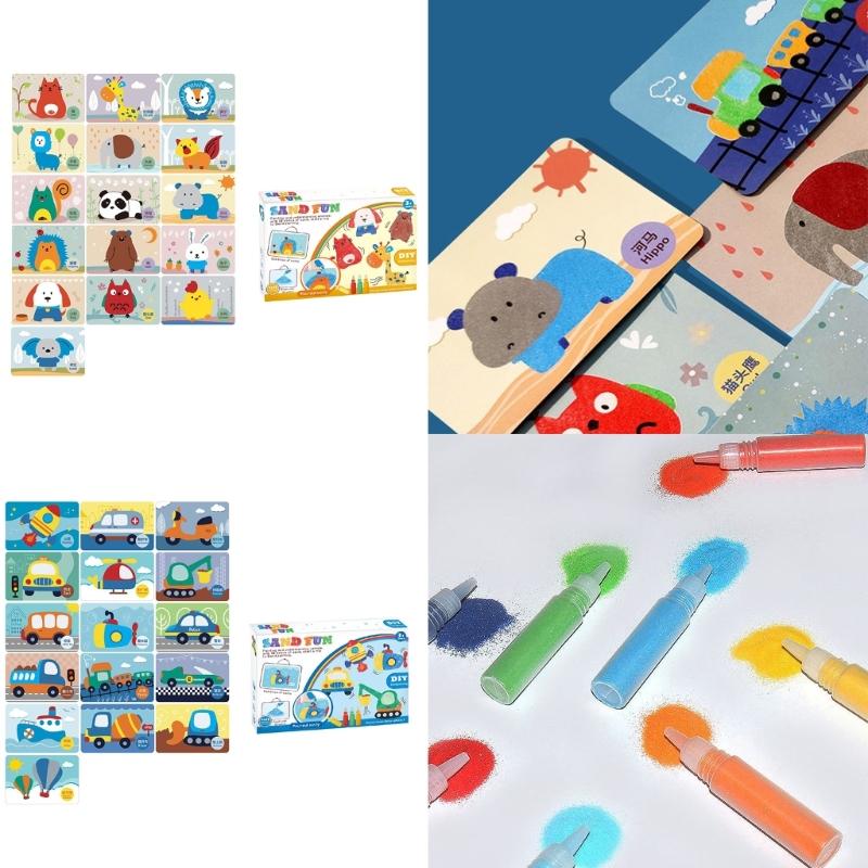Colorful Sands Art Picture Kits for Kids Handmade Sands Draw Craft Set Birthday Present Colored Sands Painting Accessories