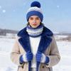 3Pcs/Set Winter Hat Scarf Gloves Set Plush Ball Decor Hat Thickened Plush Lining Neck Gaiter Touch Screen Gloves Set