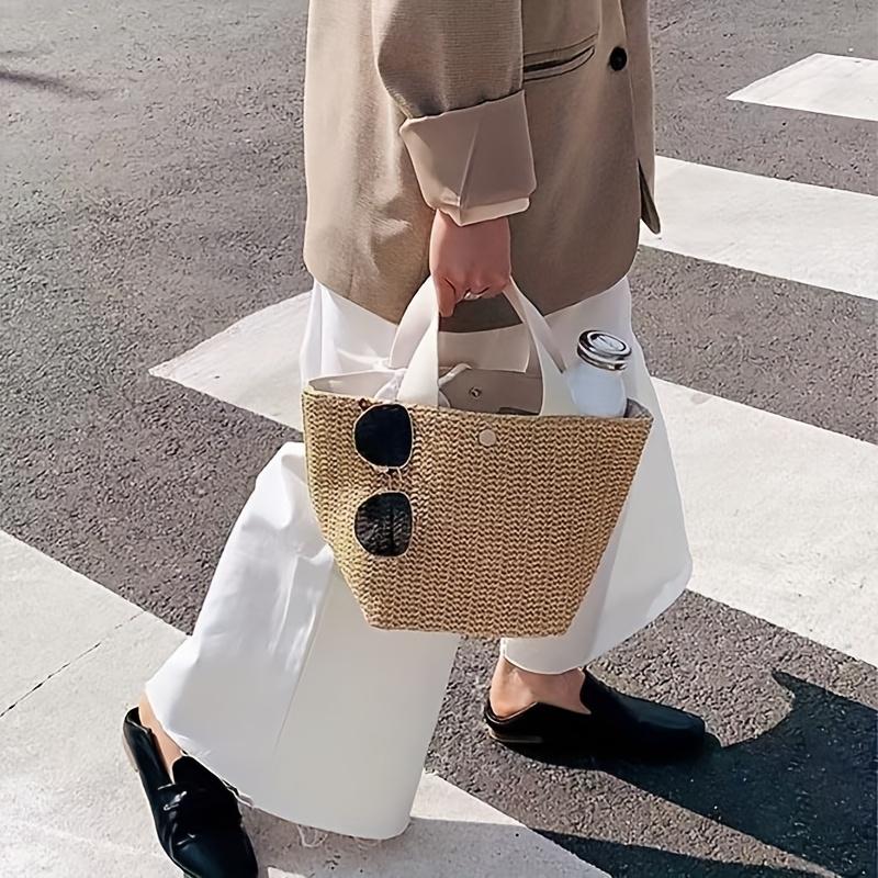 Fashion Boho Solid Color Paper Woven Straw Shoulder Bag for Women Large Capacity Summer Beach Vacation Tote Handbag Suitable