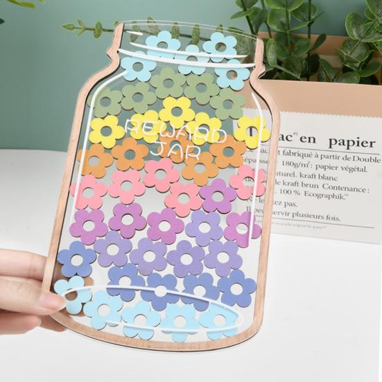 Wooden Reward Jar with 25 Colorful Stars Flowers Kids Students Potty Training Positive Behavior Chart System Home Classroom Management Tool