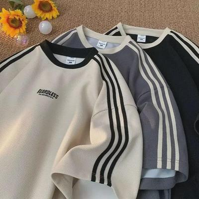 Футболка мужская с коротким рукавом реглан в стиле ретро 2024 года — американский летний стиль