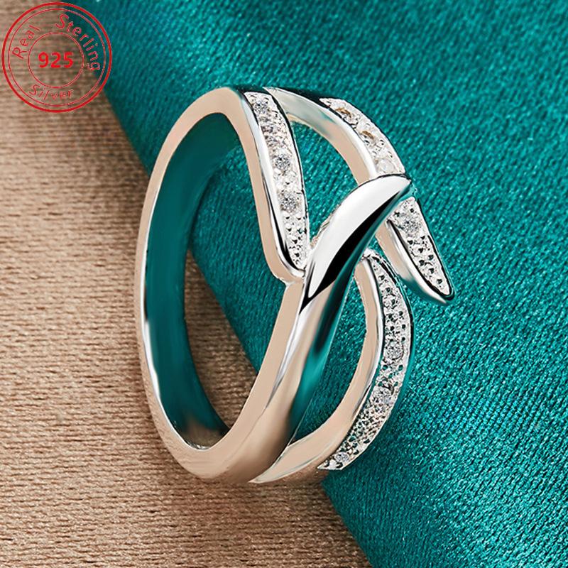 Pure silver geometric synthetic zircon ring, hypoallergenic, suitable for daily and party wear, trendy and charming gift