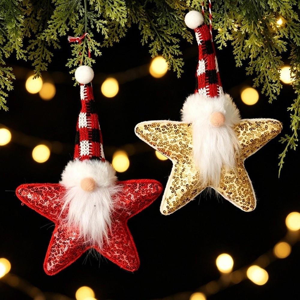 Creative Shining Star Christmas Pendant Cartoon DIY Knitted Fabric Plush Pendant Cute Sequined Five-pointed Star Doll