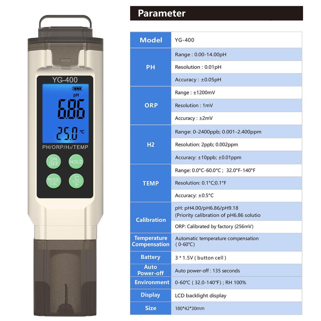 Yieryi 4 In 1 Digital Water Quality Tester PH ORP H2 Temp Meter Reactive Oxygen Analyzer For Hydrogen Water Aquarium Hydroponics Lab