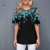 Женская сексуальная футболка с коротким рукавом с круглым вырезом и цветочным принтом, свободная футболка с открытыми плечами