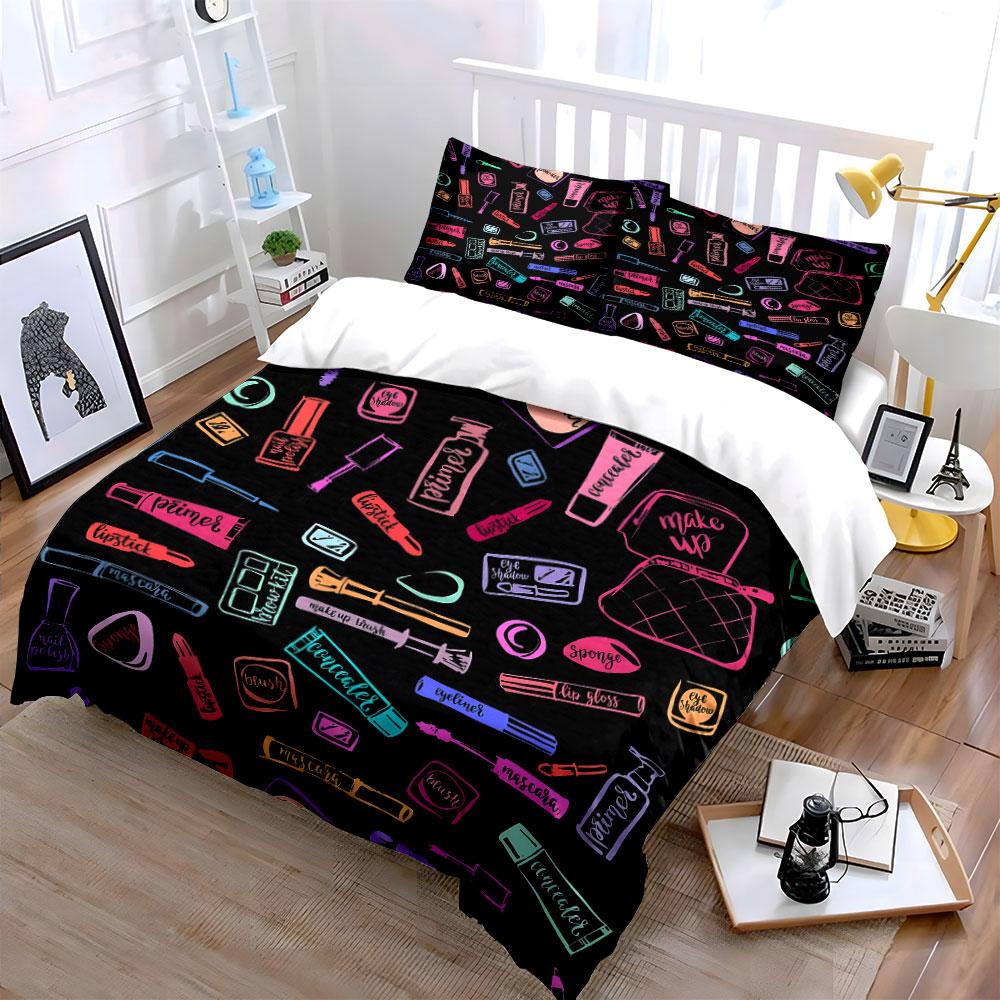 Colorful Makeup Pattern Bedding Bedding Duvet Cover Set Duvet Cover Pillowcases (1 * Duvet Cover 2 * Pillowcases, without duvet insert)
