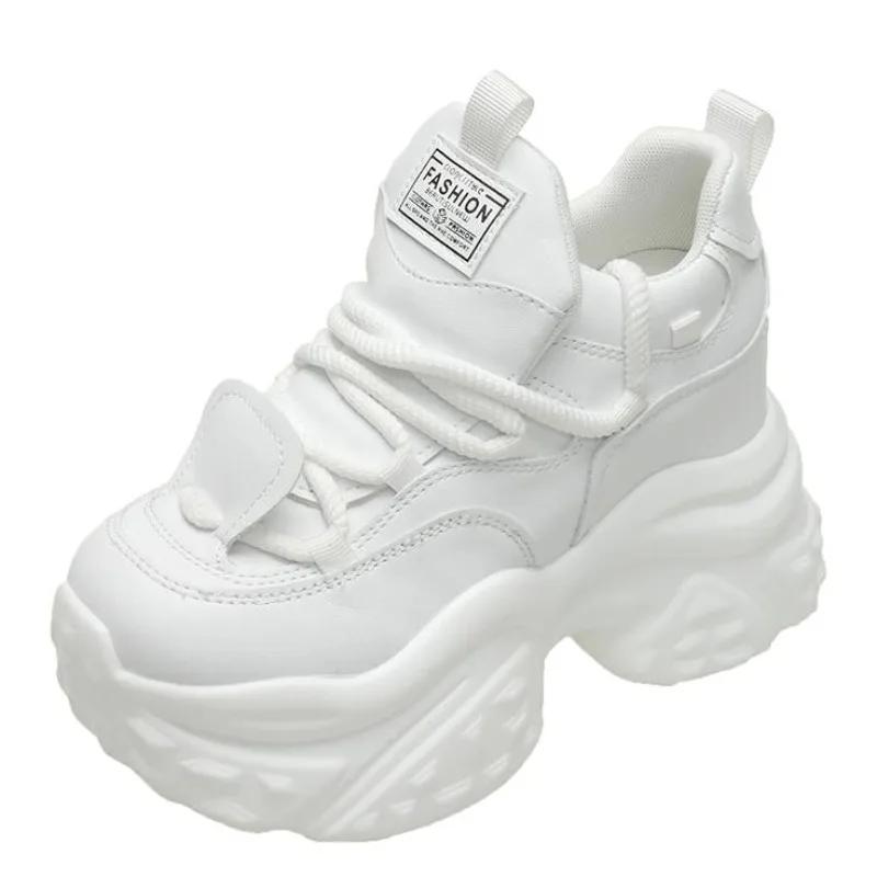 Fashion 10CM Heels Women High Platform Sneakers 2025 New Spring Chunky Dad Casual Sport Shoes Thick Sole Trainers Leather Sneakers Woman