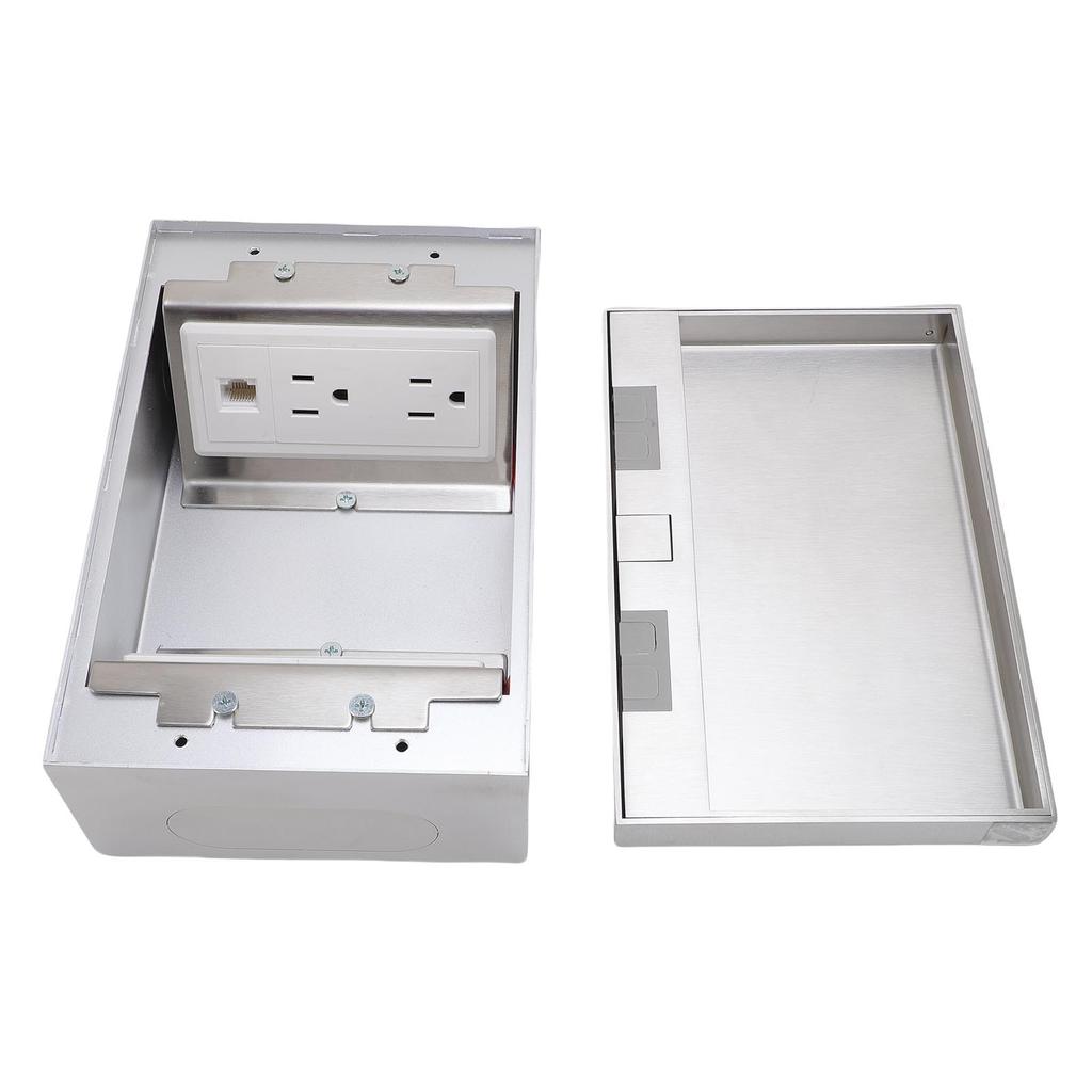 Recessed Floor Electrical Outlet Kit Flat Concealed Duplex 4 X 3 Prong Receptacle USB A Network Port Outlet Water Proof