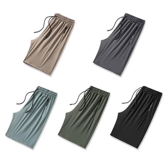 Мужские шорты с эластичным поясом, средней посадкой, дышащие шорты с карманами, быстросохнущие, тонкие шорты для отдыха из ледяного шелка