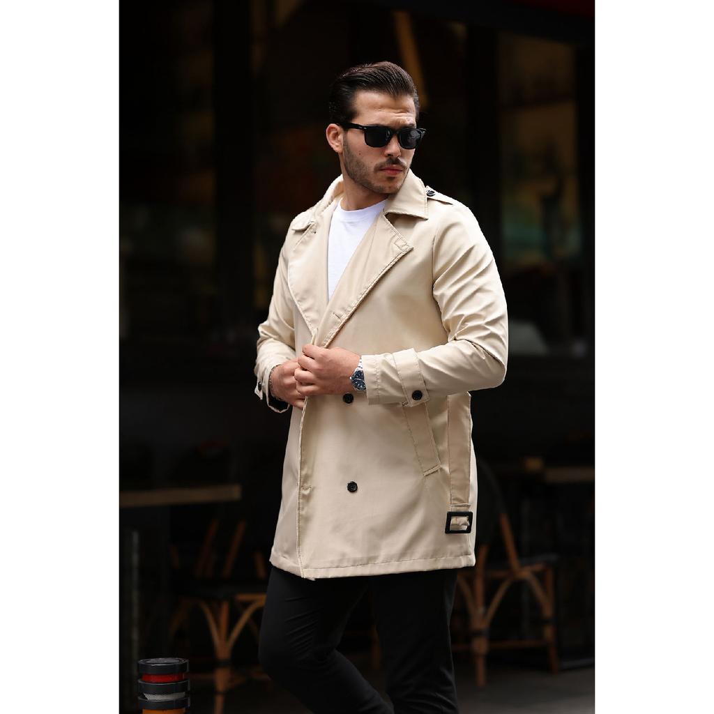 Мужской черный водо- и ветрозащитный плащ с поясом, верхнее пальто