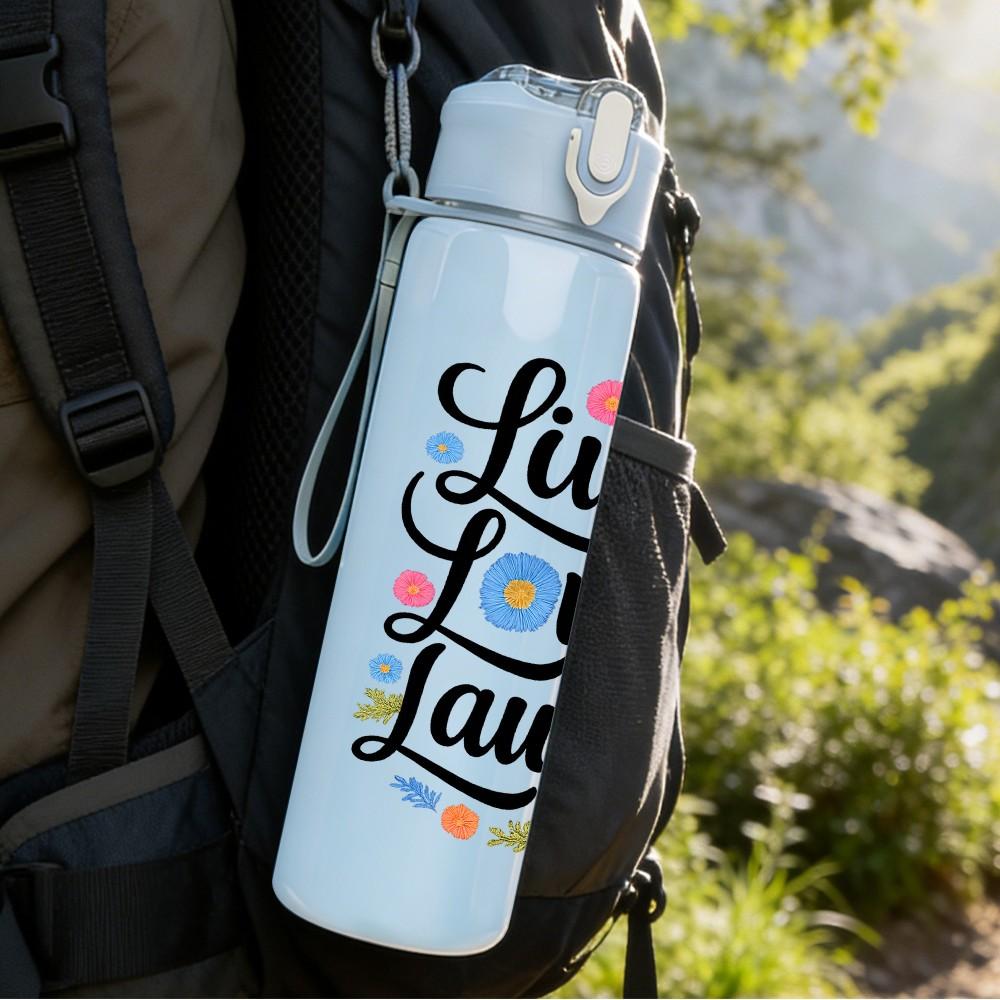 1PC Live Love Laugh Floral 750ml Color Plastic Sports Water Bottle Leakproof Flip Straw Lid Suitable for Sports Office Home Use