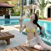 Ins Internet celebrity style sexy white yellow bikini three-point strap vacation photo lace fart curtain pure desire wind