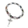Beaded Stretch Rosary Bracelet with Cross-Charm Catholic Bracelets for Women Girls Religious Rosary Jewelry Wristband