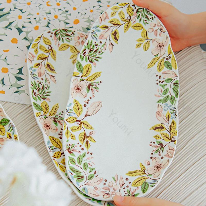 Креативные нестандартные керамические тарелки Изысканные цветы Торт Десертная тарелка Домашние деликатесы Рамен Чаша Отдых Офис Кофейная чашка