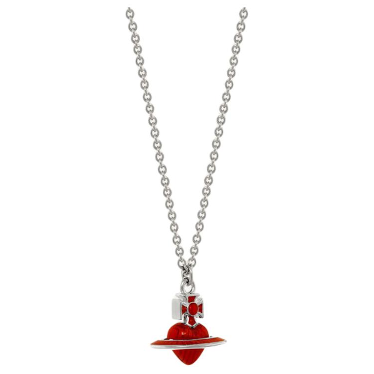 Vivienne Westwood Fabianna Saturn Retro Fire Red 3D Heart Necklace Unisex necklace Silver 630203HR-02P420