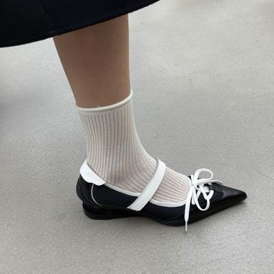 Мода 2025 Каблук Одинарные туфли Осень Новые Острый носок Мелкий вырез Шнуровка Бант Ремешок Слипоны Противоскользящие Износостойкие Каблуки-рюмочки