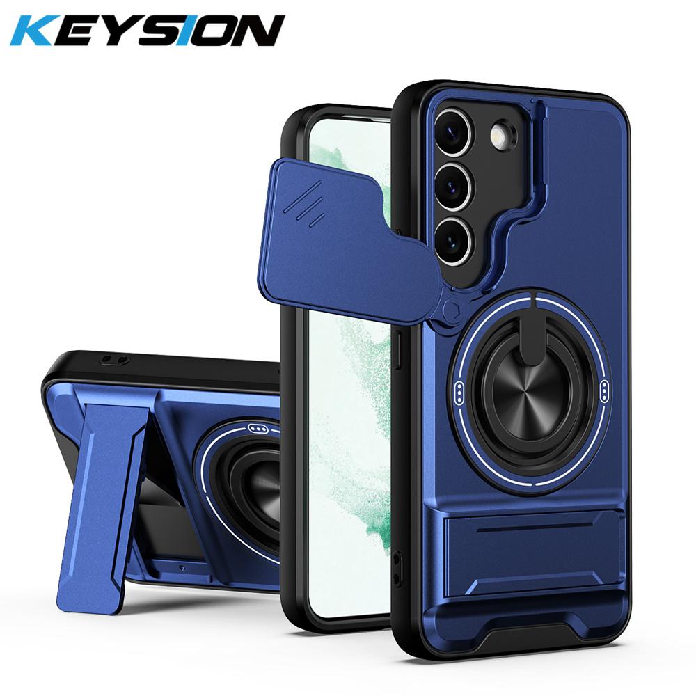 KEYSION Магнитный чехол для телефона Samsung Galaxy S22 S21 S20 Ultra Защита камеры со сдвижной крышкой Вертикальная подставка Кольцо Ударопрочный чехол