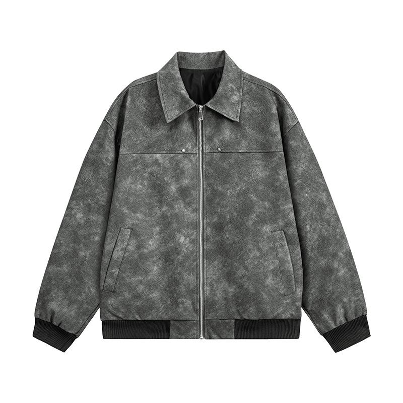 Кожаная куртка на весну и осень, мужское ретро-повседневное пальто, куртка-бомбер, воротник, универсальный ветрозащитный топ