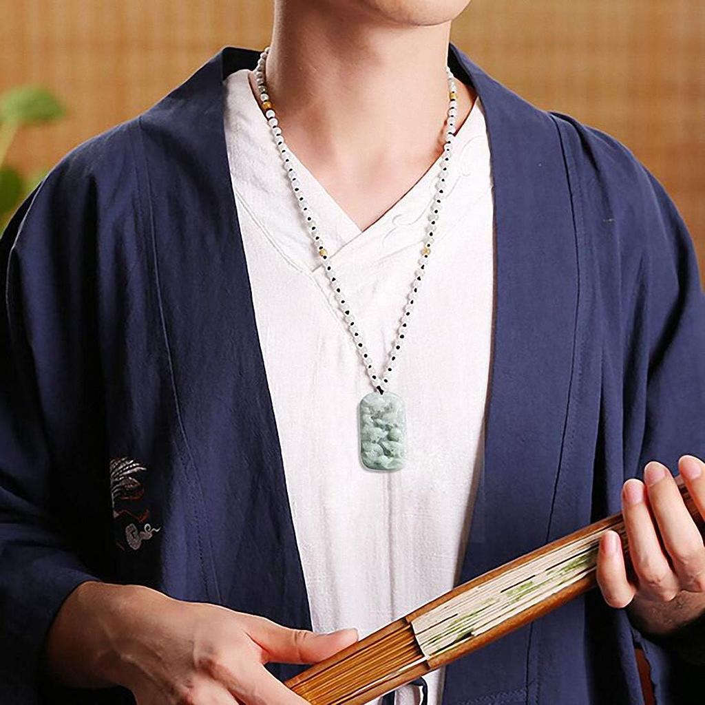 Натуральный зеленый жадеит класса А, резной кулон-амулет «Девять королевских драконов»