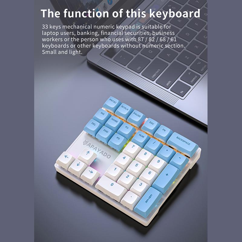 Wired Mechanical 33-Key Numeric Keypad With Multi-Color Lights Shaft Laptop Numeric Keyboard Accessories External Keyboard