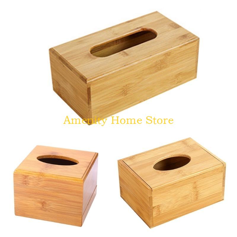 F26C Rectangle Bamboo Tissue Holder Lightweight Napkin Dispenser Easy Cleaning Utility Paper Organizer Dustproof for Tabletop