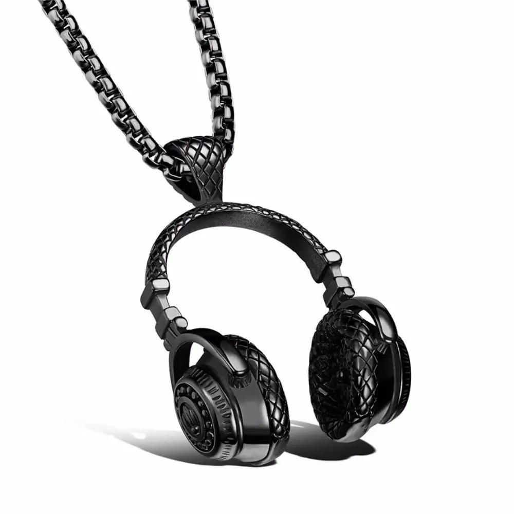 Бесплатный Подвеска-ожерелье с кулоном в виде наушников DJ-музыки Длинная цепочка Мужчины Женщины Хип-хоп Украшения Рок-гарнитура Ожерелье Мужской Подарок S110