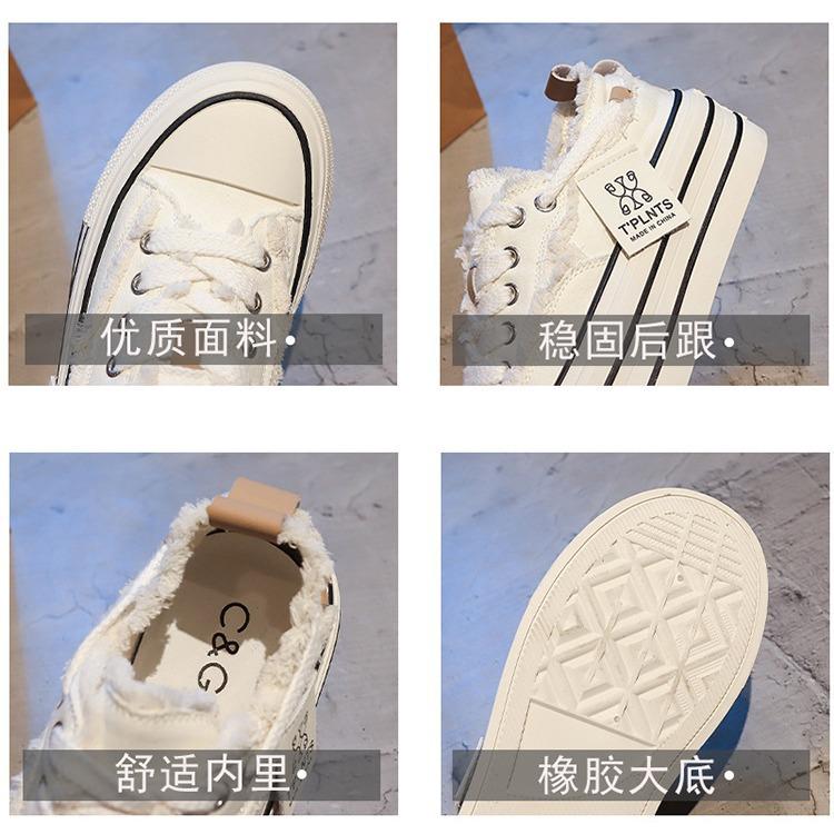 Популярные парусиновые туфли летние женские 2025 новые маленькие белые туфли маффин борд туфли тонкие дышащие иностранные повседневные женские туфли