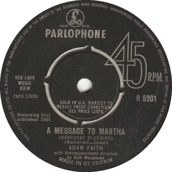 7-дюймовая пластинка АДАМ ФЕЙТ - Послание Марте (Kentucky Blueb R5201 Parlophone 1964 UK Рок Б/У