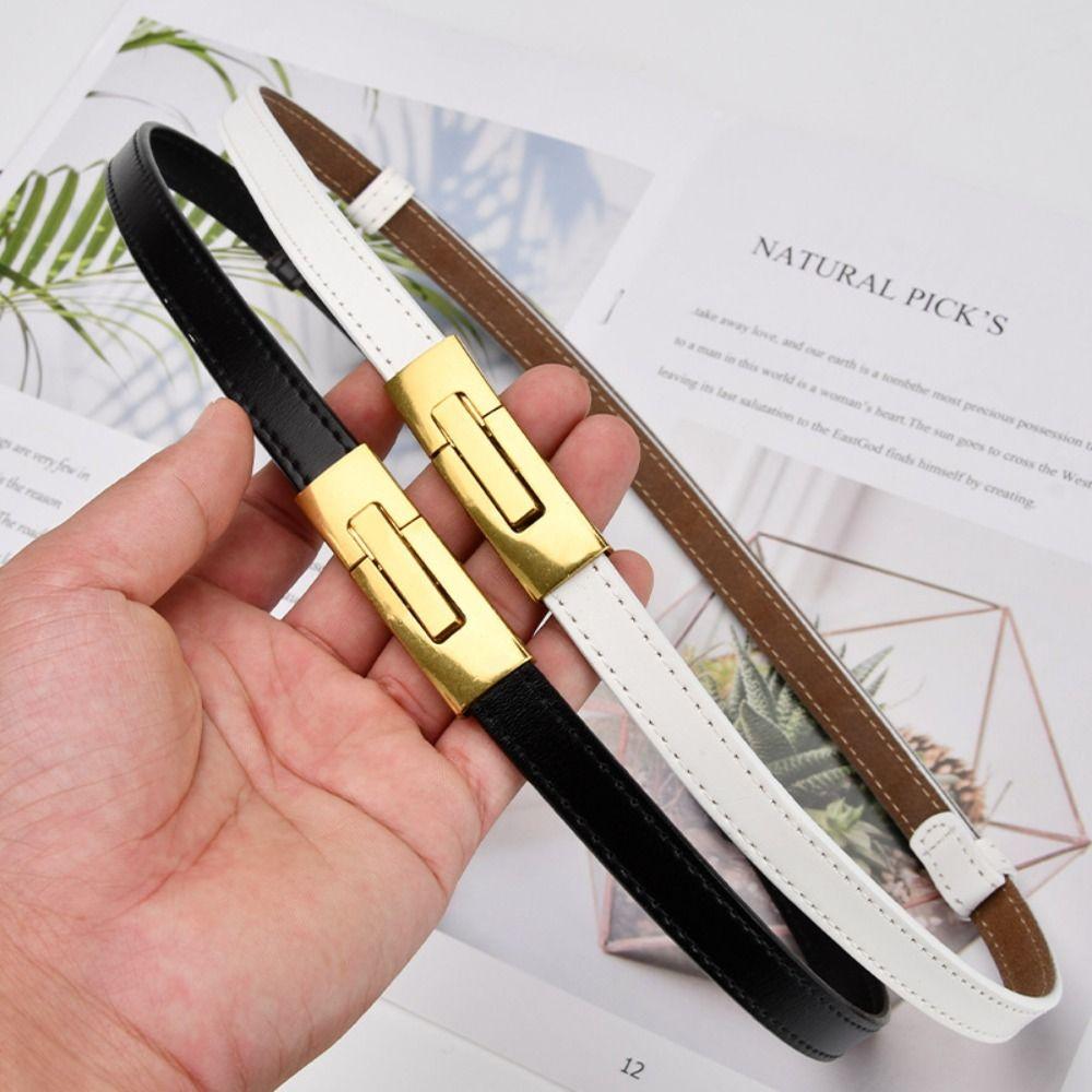 Versatile Thin Waistband Metal Alloy Buckle Waist Strap Casual Cowhide Belt For Women Girls