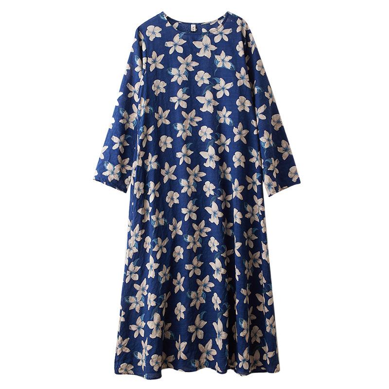 Весеннее литературное платье больших размеров с принтом, круглым вырезом и длинными рукавами для женщин