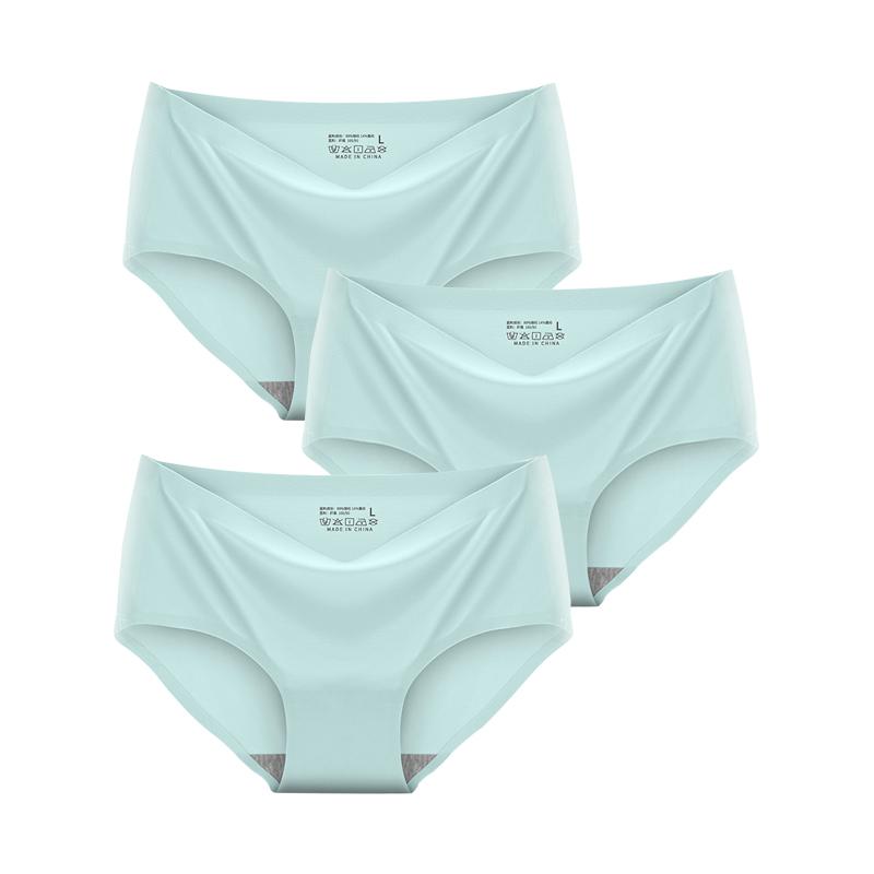 3 Pcs/Set Seamless Panties Silk Pamty Mid Waist Underwear Comfort Underpants Solid Invisible Briefs Female Lingerie