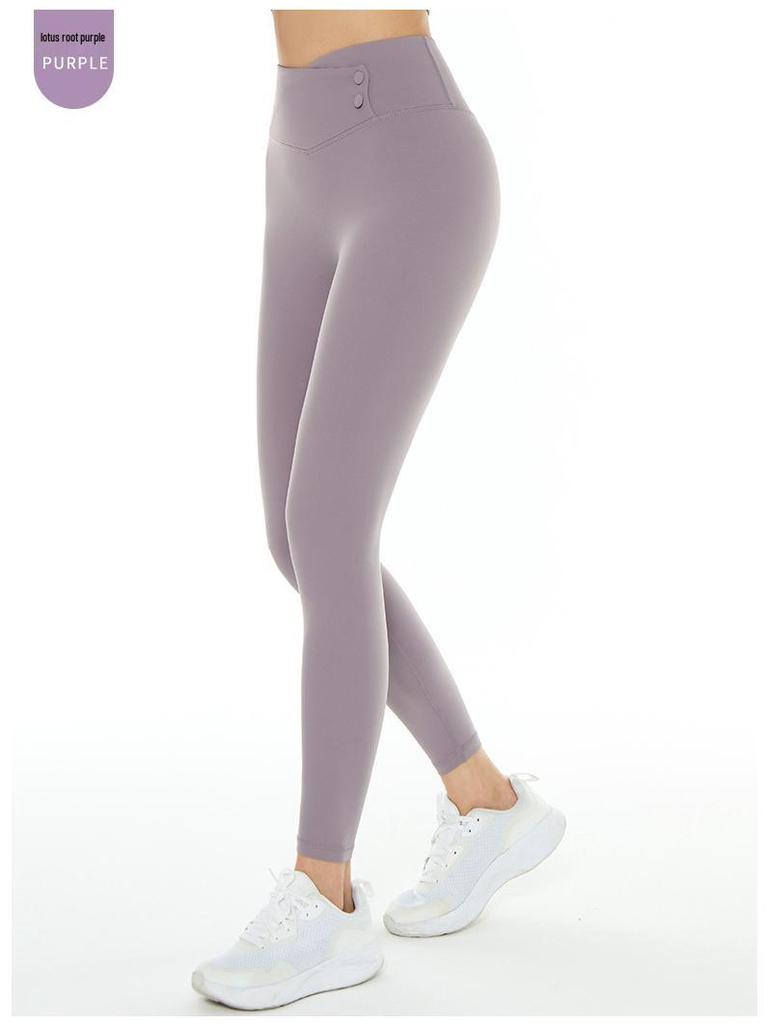 Бежевые леггинсы для йоги из лайкры с высокой талией – Без видимых швов, Подтягивающие ягодицы, Облегающий крой для бега и тренировок