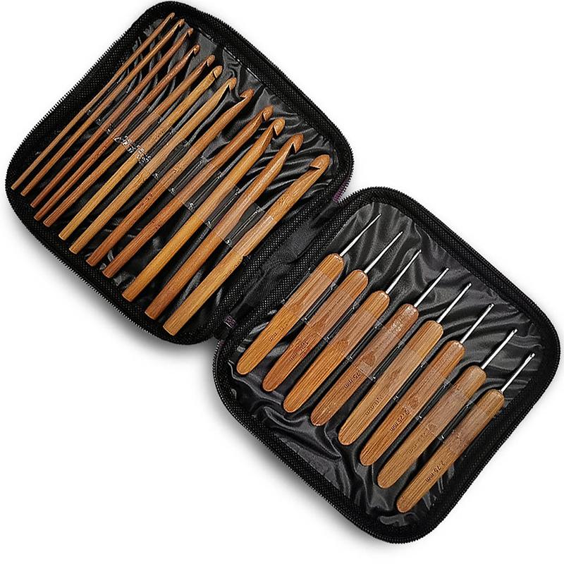 20PCS Bamboo Crochet Tool Sweater Needle Carbonized Bamboo Handle Circular Crochet Purple Bag Household Sewing Accessories TMZ
