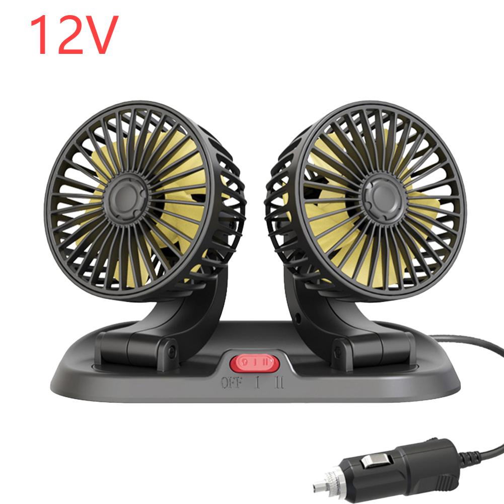 5/12/24V Portable Dual Head Car Fan 360° Rotation 2 Speed Electric Fan USB Air Circulation Fans For Dashboard Car Fan
